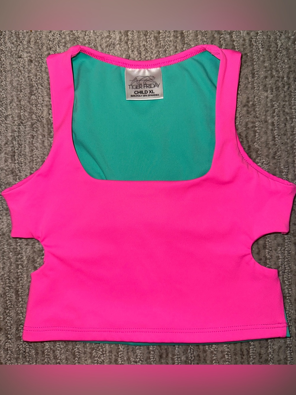Tiger Friday Kids Neon Pink & Teal Cutout crop top